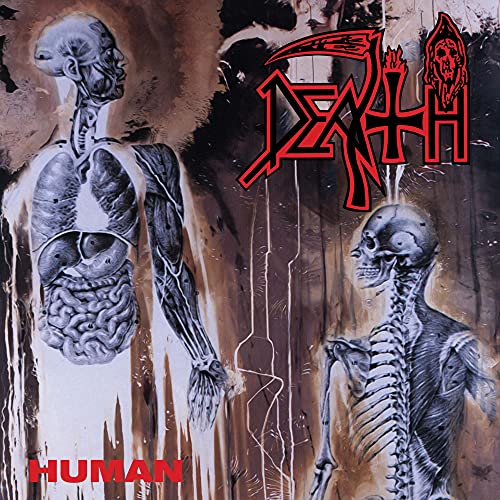 Album cover for Death’s “Human” featuring anatomical illustrations and band logo.