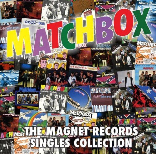 "Album cover with 'MATCHBOX' in multicolored letters and collage of record covers below."