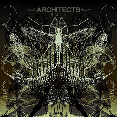 Album cover for Architects’ “Ruin” featuring insect-like imagery in green tones.