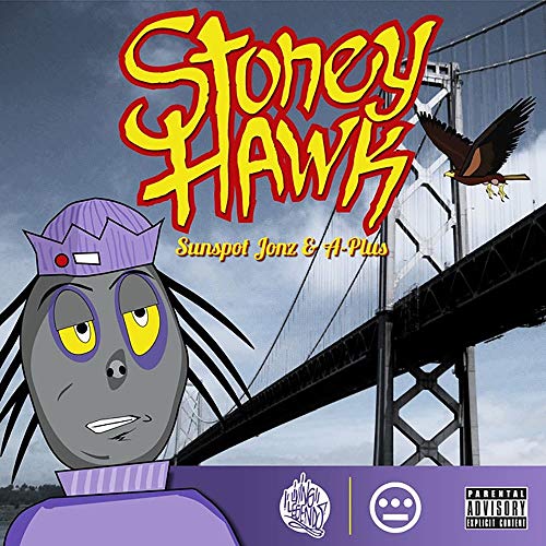 CD cover: Cartoon hawk, person, and bridge with “Stoney Hawk” title.