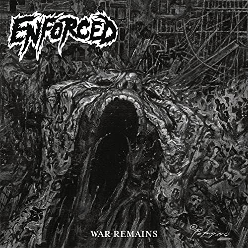 Black and white album cover for Enforced’s “War Remains” vinyl record.