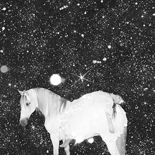 Black and white album cover featuring a horse with a person draped over it.