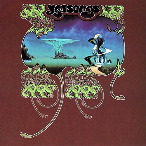 Yessongs" CD cover: surreal landscape with ornate green floral frame.