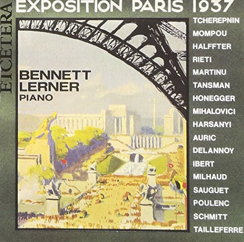 CD cover featuring Eiffel Tower illustration with "Bennett Lerner Piano" and composer names listed.