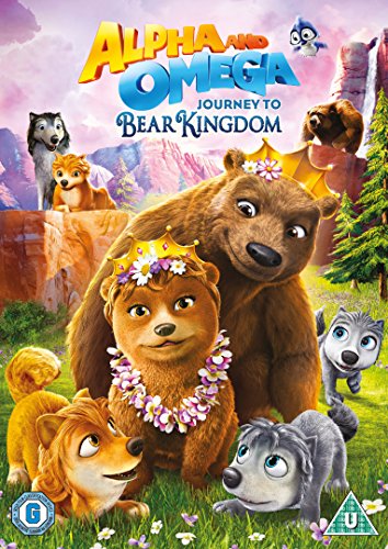 "Animated DVD cover featuring bears and wolves in a floral meadow scene."