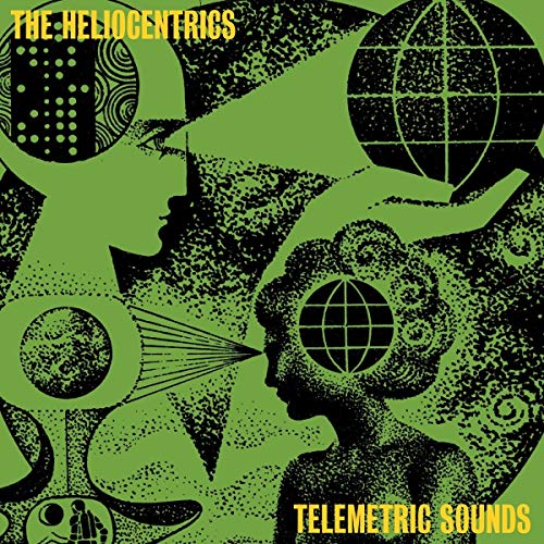 CD cover for Heliocentrics’ “Telemetric Sounds” with abstract green and black graphics.