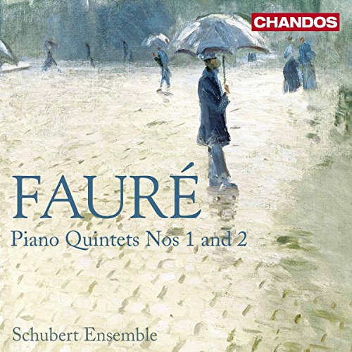 CD cover: Painting of people with umbrellas in a rainy city.