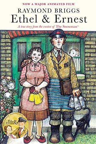 "Ethel & Ernest" book cover featuring an elderly couple standing outside their home.