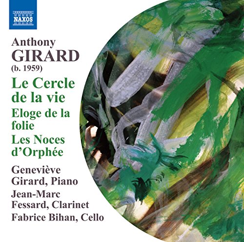 "Album cover with abstract green painting and text listing artist and musicians' names."