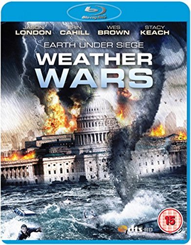 "Blu-ray case for 'Weather Wars' with the US Capitol building in chaos."