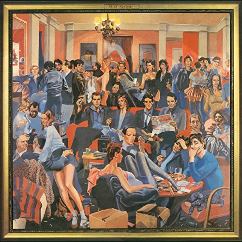 Vinyl album cover depicting a crowded, ornate room with many people.