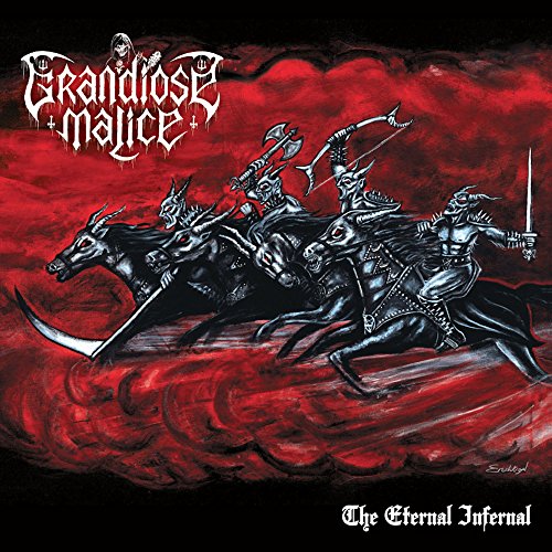 Dark fantasy album cover featuring demonic figures on horseback in red mist.