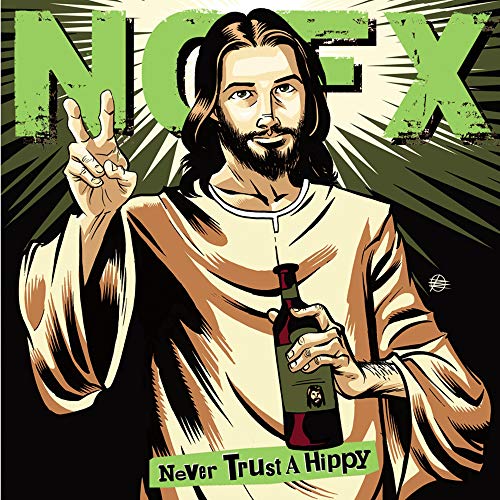 NOFX album cover: Jesus illustration with peace sign and beer bottle.