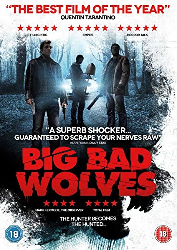 DVD cover for Big Bad Wolves featuring three men standing in a dark forest.