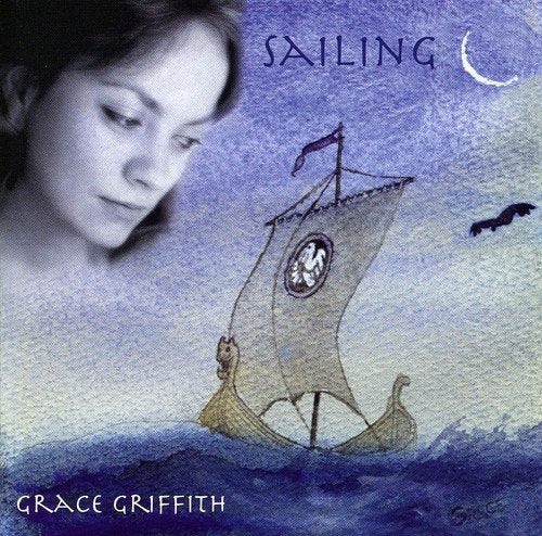 "Album cover with a woman's portrait and a sailing boat illustration."