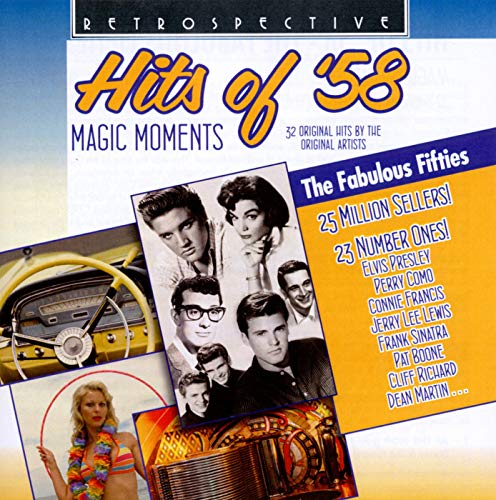 CD cover for "Hits of '58" featuring 1950s musicians and imagery.