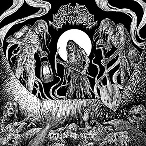 Black and white album cover depicting skeletal figures and a grave.