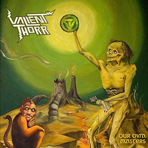 "Album cover art: grotesque figures and tree stumps against a green background."