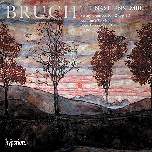 A CD cover featuring a watercolor landscape with trees and a red sun.