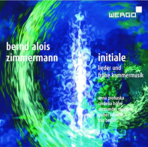 "CD cover with abstract blue and green design, white text featuring 'bernd alois zimmermann'."