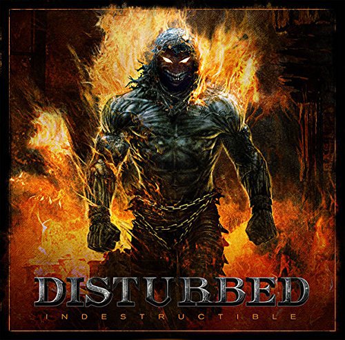 "Album cover art: a muscular figure engulfed in flames with glowing eyes."