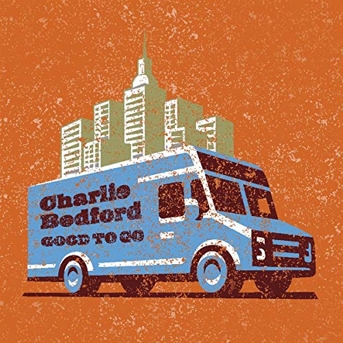 Blue van with city skyline illustration, album cover for Charlie Bedford.