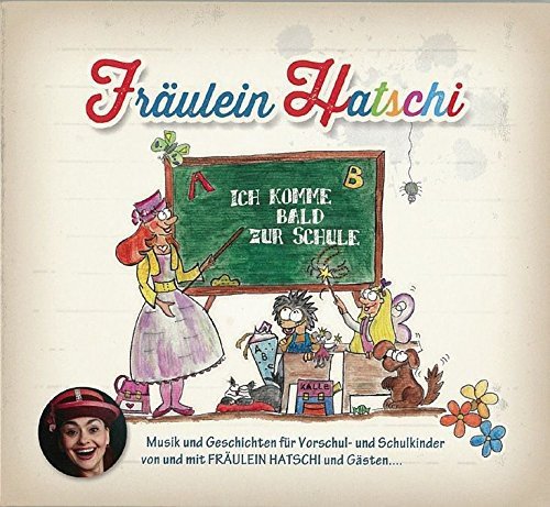 "CD cover with cartoon teacher and children, blackboard reads 'I come to school soon'."