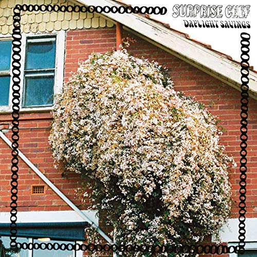"Album cover featuring a flowering tree in front of a brick house."