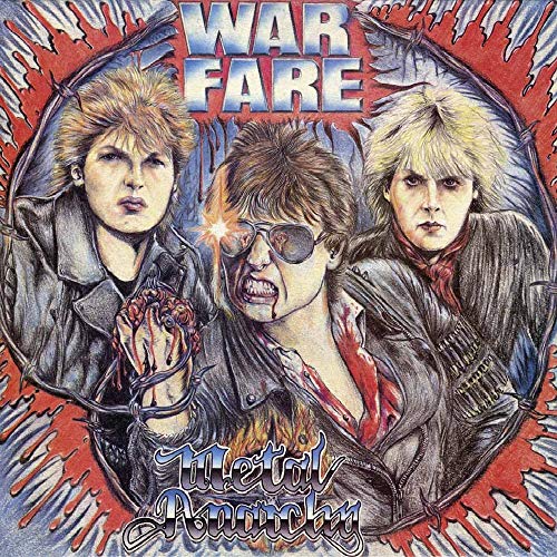CD cover for Warfare’s “Metal Anarchy” featuring three metal musicians.