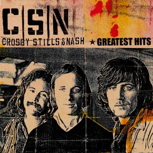 "CD cover featuring portraits of Crosby, Stills, and Nash in black and white."