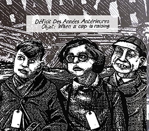 Black and white CD cover with three people wearing hats and tags.