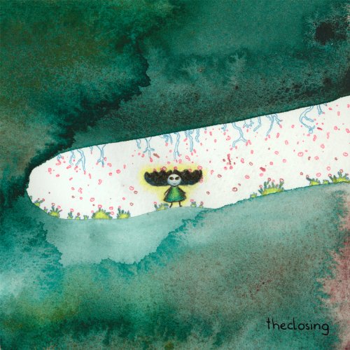 "Watercolor illustration of a girl with afro, standing in a white, floral-lit cave."