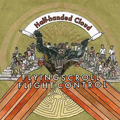 CD cover: illustrated crowd watching a figure “flying” with a scroll.