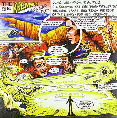 1950s comic book cover depicting alien invasion scene with speech bubbles.