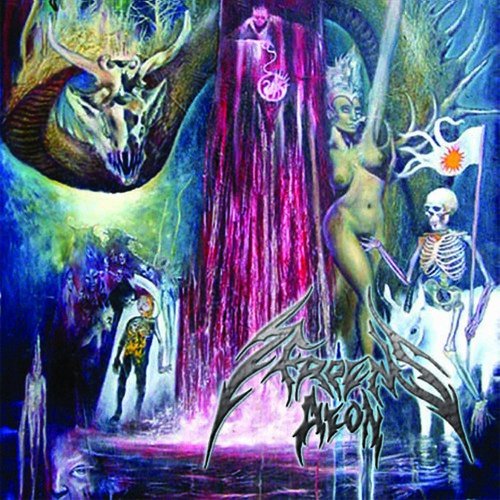Dark fantasy album cover with serpent, figure, and skeletal imagery.