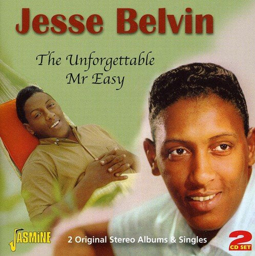 "CD cover featuring Jesse Belvin, with two photos of him and green background."