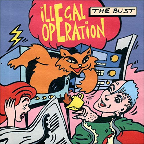 CD cover: orange cat leaping toward surprised people, comic style.