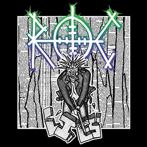 Black and white CD cover with distorted figure and abstract symbols.