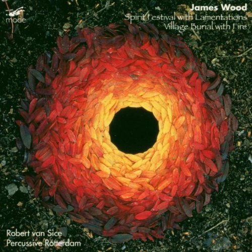 "Album cover with a circular pattern of red and orange leaves around a black center."