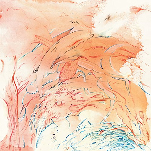 Abstract watercolor painting of a bird with orange and blue tones.