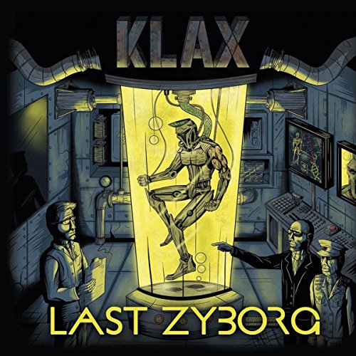 Album cover: robotic figure in a glowing tube, observed by people.