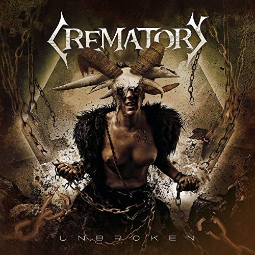 Album cover art featuring a horned, chained figure with the title "Crematory - Unbroken".