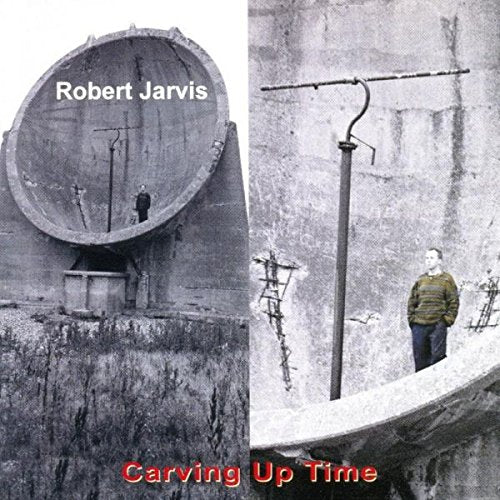 "Album cover with two black and white images of a man in a concrete structure."