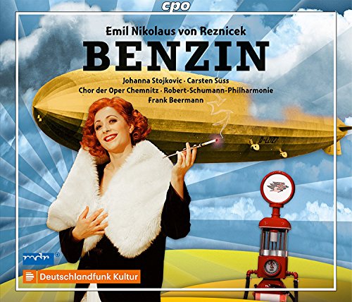 CD cover for "Benzin" by Emil Nikolaus von Reznicek, featuring a woman and blimp.