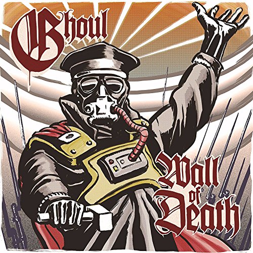 Record cover: figure in gas mask and hat with outstretched arm.