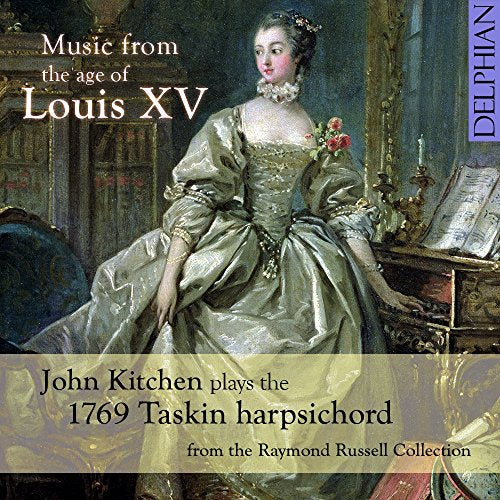 "CD cover featuring a woman in 18th-century dress playing a harpsichord."