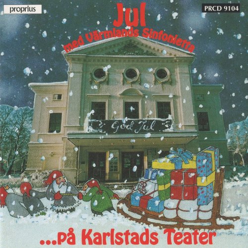 "Christmas CD cover featuring a snowy building and Santa on a sleigh."