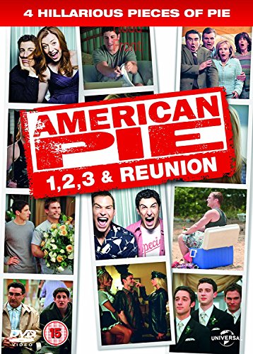 DVD cover for "American Pie 1-4" with collage of characters and red title banner.