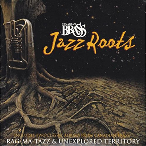 "CD cover featuring a trumpet growing from tree roots against a starry night sky."