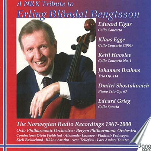 A man holding a cello on a red and blue album cover.